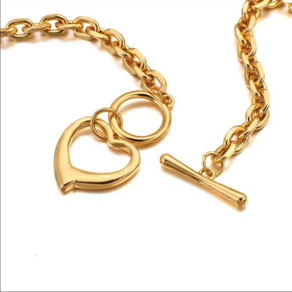 NEW 18K GOLD HEART CHOKER COLLAR NECKLACE, NICE NECKLACE, CUTE NECKLACE - Picture 6 of 8